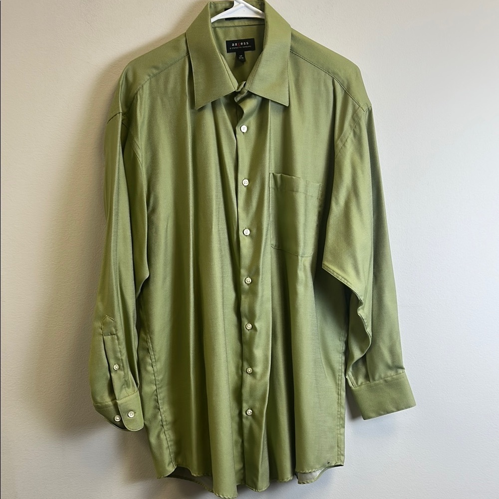 Men's Axcess Green Casual Button Down Shirt Relaxed Fit